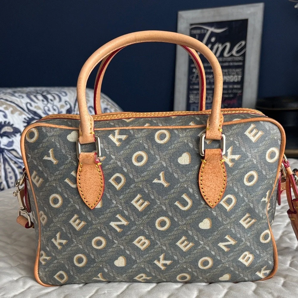 Dooney & Bourke Gray and Tan Logo Satchel